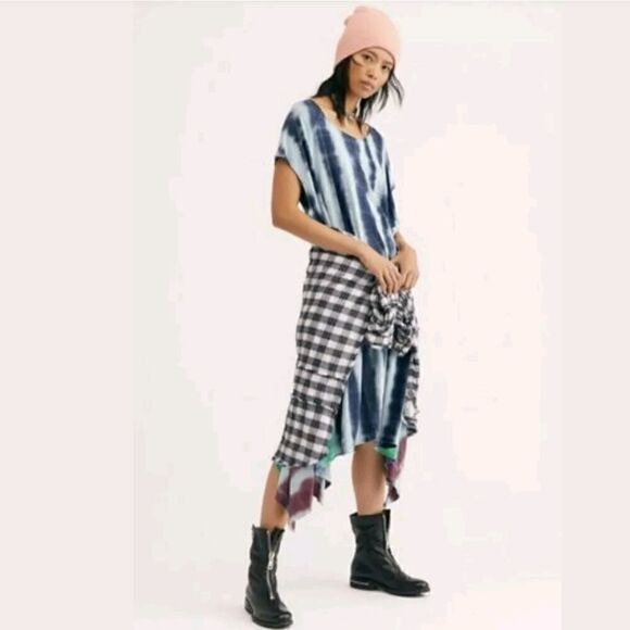 Free People Maxi Tee Dress Tie Dye  Hi Lo Midi Size M - Picture 3 of 6
